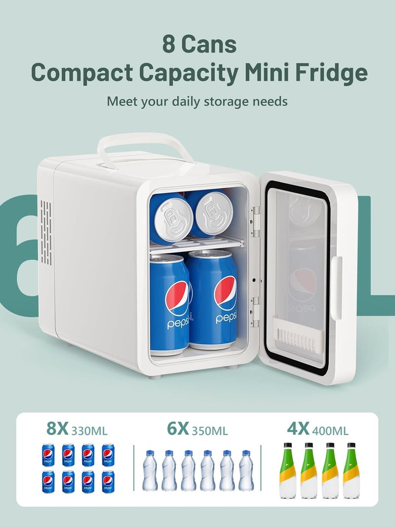 KEENSTAR Mini Skincare Fridge (6L/8 Can) with Dimmable LED Mirror, Cooler & Warmer for Bedroom, Cosmetics, Office, Dorm and Car, Portable Personal Refrigerator for Cosmetics, Skincare and Food, White - Image 3